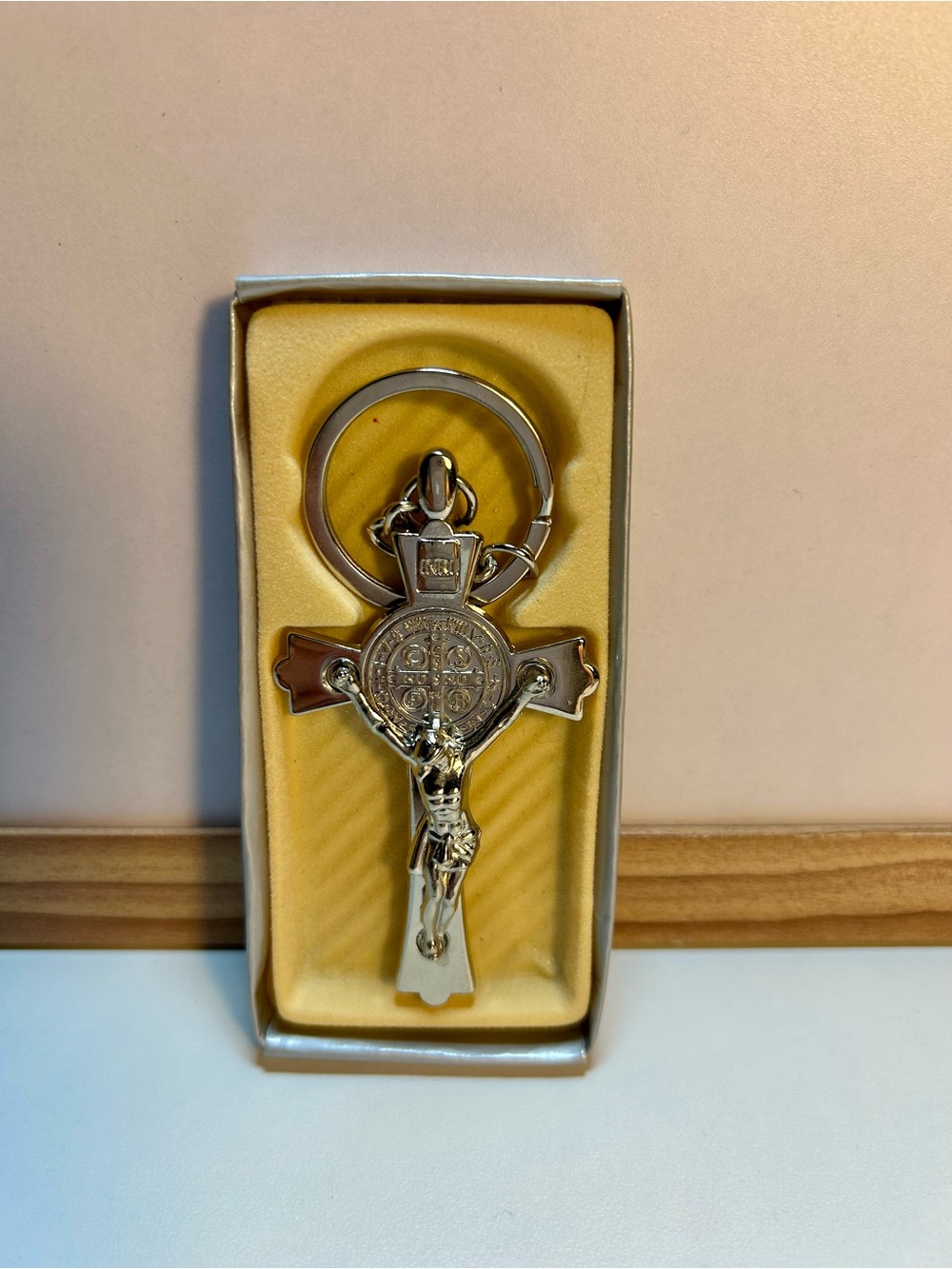 St. Benedict Metal Cross Keychain Catholic Key Ring Holder